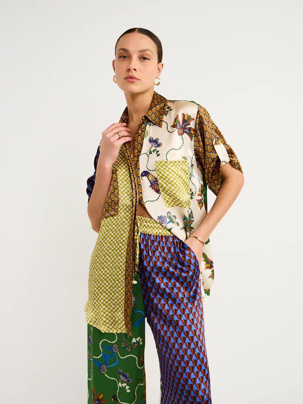 Women's Fashion Printed Tether Suit Color Match Short Sleeve European American Style Holiday Leisure Clothing Set_ecoleips.com