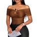 2026 European And American Cross-border Women's Spring New Fashion Street Style Metal One-line Collar Short-sleeve_ecoleips.com