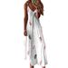 Women's Clothing Slim Fit Feather Print Maxi Dress Sleeveless Low Cut V Neck Spaghetti Strap Women's New Arrival_ecoleips.com