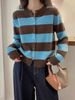 100% Pure Wool Cardigan For Women, Color Block Striped, 2026 Autumn Winter New European High-end Soft Knitted Sweer_ecoleips.com