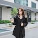 Cross-border Loose-fitting Design Niche Wide-shoulder Tie-detailed Mid-length Drapey White Blazer For Women, Black_ecoleips.com