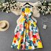 Women's French Retro Print Dress Round Neck Sleeveless Slimming Elegant Full Skirt Summer Style_ecoleips.com