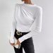 Women's Ruffle Detail Long Sleeve T-Shirt Slim Fit Solid Color Basic Top for Layering_ecoleips.com