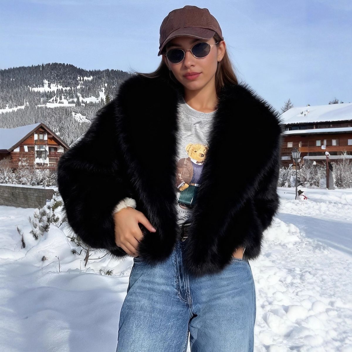 Luxury Faux Fur Coat – Winter Women’s Shawl Collar Coat With Pockets, Soft & Warm Vegan Fur Jacket For Fall & Winter (S-XXL, Black/Brown)_ecoleips.com