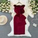 Elegant Off-Shoulder Slim Fit Bodycon Dress with 3D Floral Embroidery High Waist Midi Length Women's Clothing/Dress_ecoleips.com