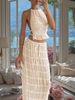 Women’s Spring Summer Chiffon Two-Piece Fitted Set, Multi-Layer Ruffle Lace Trim Cami Top With Open Back, Romantic Elegant Matching Outfit_ecoleips.com