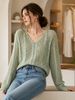 Thin Mesh Stitch Knit Sweater, Textured Long Sleeve_ecoleips.com