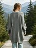 Gray Deep V Multi Pocket Pit Rib Knit Tunic Sweater, Oversized Loose Lightweight Breathable Soft Skin-touch Long Sleeve Pullover_ecoleips.com