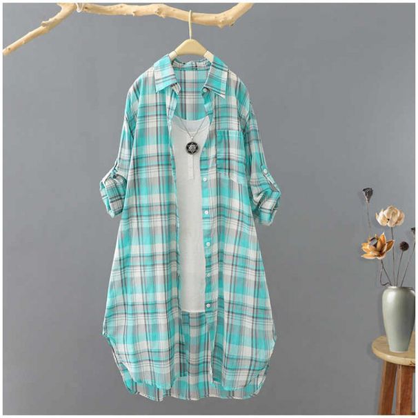 Long, Loose-Fitting Autumn Checkered Shirt For Women-A Versatile Cardigan-Style Outerwear Perfect For Casual Wear, Easil_ecoleips.com