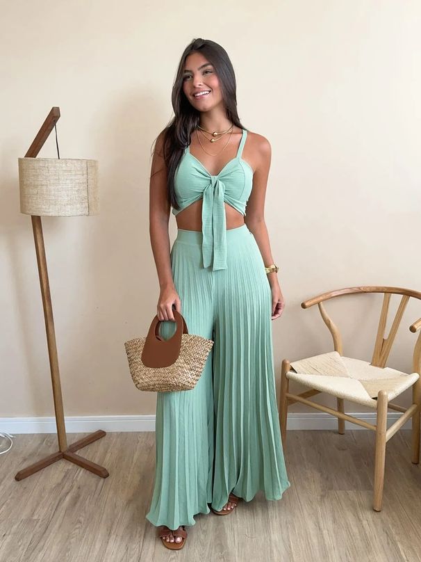 Women's Clothing New Fashion Versatile Suspender Small Vest Pleated Loose Wide Leg Pants Two Piece Suit_ecoleips.com