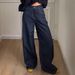 American-style Autumn And Winter Washed Pleated Design Curved Cut Jeans For Women, High-waisted, Loose, Slimming,_ecoleips.com