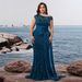 Elegant Sequined Fitted V Neck Sleeveless Cocktail Dress plus Size European American Style for Evening Parties And Banquets Suitable for Mothers_ecoleips.com