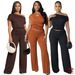 European And American Style Women's Fashion Off-Shoulder Asymmetrical Ruched Wide Leg Pants Two-Piece Set GL6818_ecoleips.com