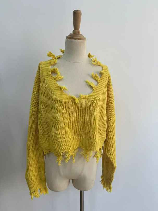 Women's Oversized Off-Shoulder V-Neck Sweater - Lazy Chic Knit Pullover With Distressed Details, Casual Loose Fit, Spring & Fall Fashion_ecoleips.com
