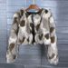 Women’s Cropped Faux Fox Fur Coat – Jacquard Dyed Point Short Jacket (Beige, Khaki, Gray, Coffee, S/M/L)_ecoleips.com