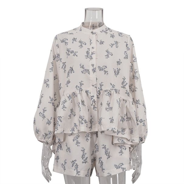 K New Arrival Little Chiffon Dress Set With Puff Sleeves, High Neck, Ruffles, And Floral Print Shorts_ecoleips.com