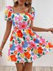 Floral Print Square Neck Puff Sleeve Dress Women's Romantic Vintage Mini Dress For Spring Summer Garden Party_ecoleips.com