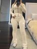 European And American Autumn And Winter New Solid Color Women's Round Neck Long Sleeve Pants Suit_ecoleips.com