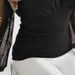 Women's V-Neck Mesh Long Sleeve Top - Sexy Solid Color With Sheer Panel Design For Spring & Fall_ecoleips.com