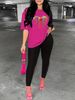 Women's Casual Loose And Fashionable Heart-shaped Pattern Print Loose T-shirt+cropped Pants Two-piece Home Sportswear Daily Wear-432_ecoleips.com