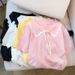 Women's Clothing Women's Ice Silk Knitwear T-Shirt With Peter Pan Collar Summer Autumn Design Short Sleeved Bow T-Shirt_ecoleips.com