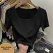 Women's French Style Ribbed T-Shirt Square Neck Short Sleeve Slim Fit Basic Elegant And Youthful Top_ecoleips.com