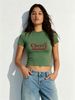 Women Cherry Blossom Fruit Letter Graphic Crop Top Slim Crew Neck Short Sleeve Retro Cute Casual Streetwear Summer T-Shirt_ecoleips.com