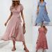 Women's Floral V Neck Cardigan Independent Station Small Tie Short Sleeve Bohemian Swing Holiday Dress_ecoleips.com