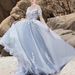 Women's Clothing One Shoulder Wedding Dress New Bride Simple Round Neck Slim Perspective Travel Shooting Trailing Soft Yarn Show_ecoleips.com