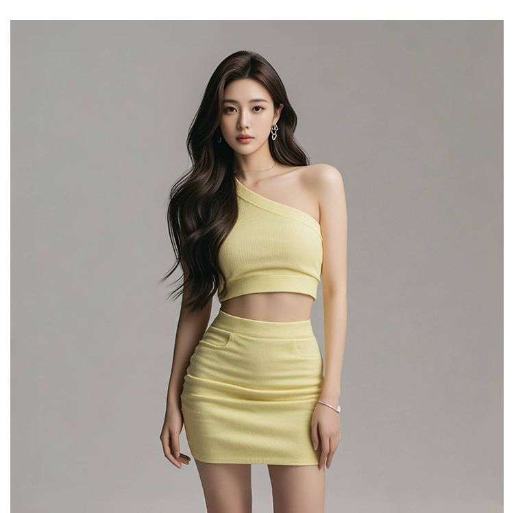 XBL4897 New Pure Desire Hot Girl Women's Off-Shoulder Tube Top Vest + Sexy Bodycon Skirt Two-Piece Set_ecoleips.com
