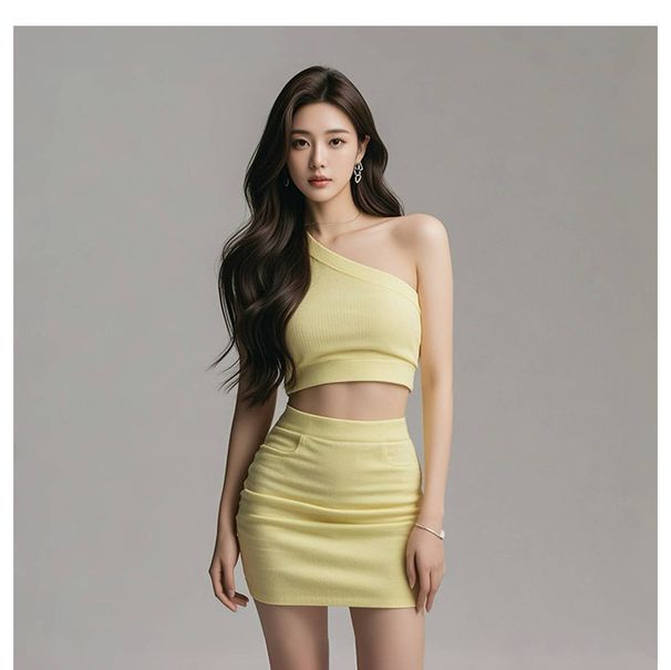 XBL4897 New Pure Desire Hot Girl Women's Off-Shoulder Tube Top Vest + Sexy Bodycon Skirt Two-Piece Set_ecoleips.com