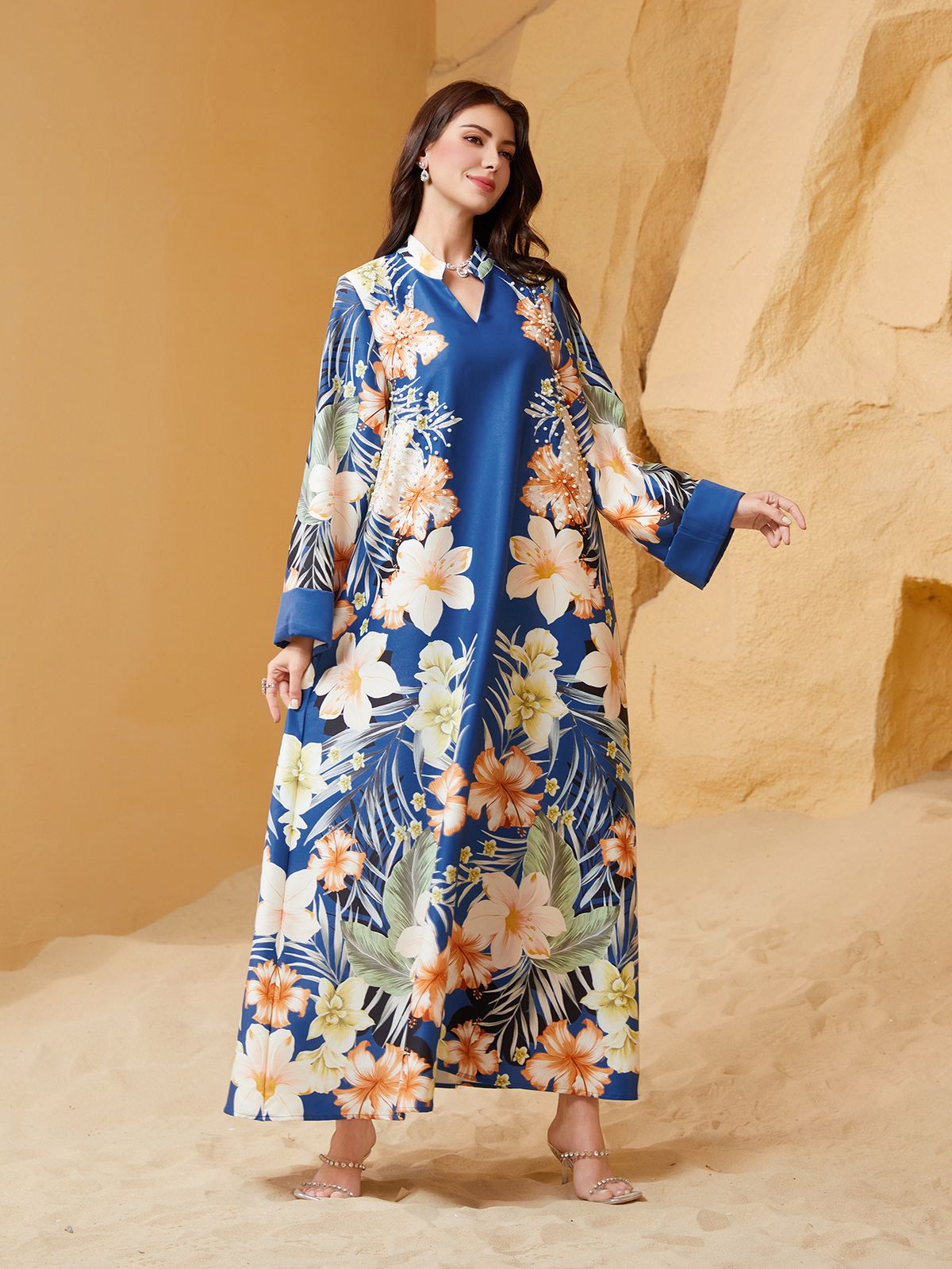 Modest Abaya Dress Muslim Women's Printed Abaya Robe Fashionable Middle East Design Polyester Women's Clothing_ecoleips.com