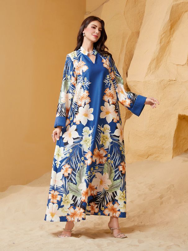 Modest Abaya Dress Muslim Women's Printed Abaya Robe Fashionable Middle East Design Polyester Women's Clothing_ecoleips.com