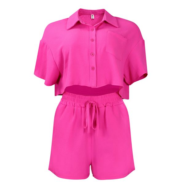 Women's Clothing Summer New Casual Lapel Short Sleeved Shirt Shorts Fashionable Uit_ecoleips.com