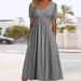 2024 Autumn New Cross-Border European And American Solid Color V-Neck Short Sleeve Unique Dress Women's Fashion_ecoleips.com