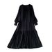 plus Size Women's Tie Neck Lantern Sleeve Dress Loose Fit Hides Tummy Slimming Pleated Long Dress for Summer Commuting_ecoleips.com