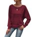 Women's Long Sleeve Round Neck Pullover T-Shirt - Comfortable Loose Fit Solid Color Casual Top With Contrast Panels_ecoleips.com