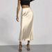 Luxury Satin High-Waist Midi Skirt - Elegant Bodycon Pencil Skirt With Metallic Sheen, Office To Evening Slim Fit Stretch-Free Polyester_ecoleips.com