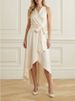 Freeacy Women's Solid Color Halter Wrap High-Low Midi Dress 2026 Summer Elegant Office Dress For Office Ladies Pleated Dresses_ecoleips.com