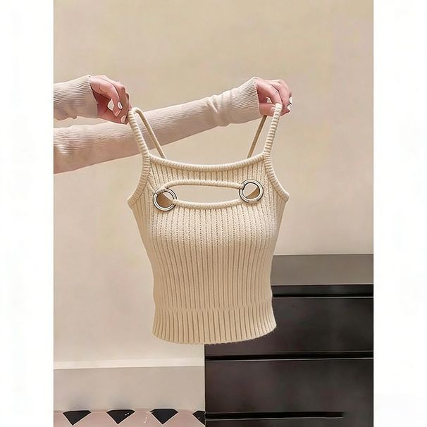 Slim-fit Sleeveless Knitted Camisole, New Style Hot Girl Tank Top, Sho Outerwear Design, Elegant And Alluring Base_ecoleips.com