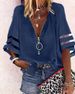 Women's European American Style V Neck Zip up Shirt Loose Fit Chiffon Top with Half Flare Sleeves Mesh Patchwork 2025 Fashion_ecoleips.com