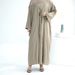 Verve 2025 Dubai Turkey Solid Color Cotton Linen Cardigan Robe Muslim Set_ecoleips.com