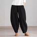 Suitable For All Seasons 2025 Summer Women's Simple Casual Cotton Linen Harem Wide-Leg Pants With Elastic Waist_ecoleips.com
