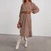 Chic Striped V-Neck Tunic Dress – Flowy Long Sleeve Shirt Dress With Lantern Sleeves (S-XXXL, Dark Brown)_ecoleips.com