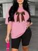 Summer Women's Casual And Fashionable Bee Bow Printed Round Neck Loose T-shirt+shorts Two-piece Sportswear Suitable For Daily Wear-26_ecoleips.com