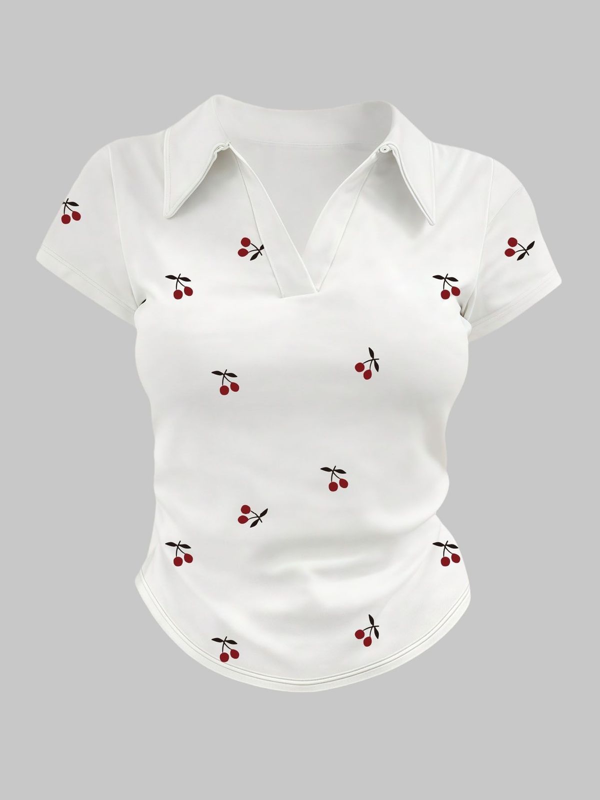 Fashion Women's Pocket Shirt Cherry Print C 9763 New Style Top Relaxed Everyday Wear Comfortable Feshion_ecoleips.com