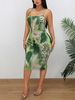 Women Spaghetti Strap Midi Dress Green Leopard Print Bodycon Casual Dress Summer Sexy Party Cocktail Clubwear Date Dress_ecoleips.com