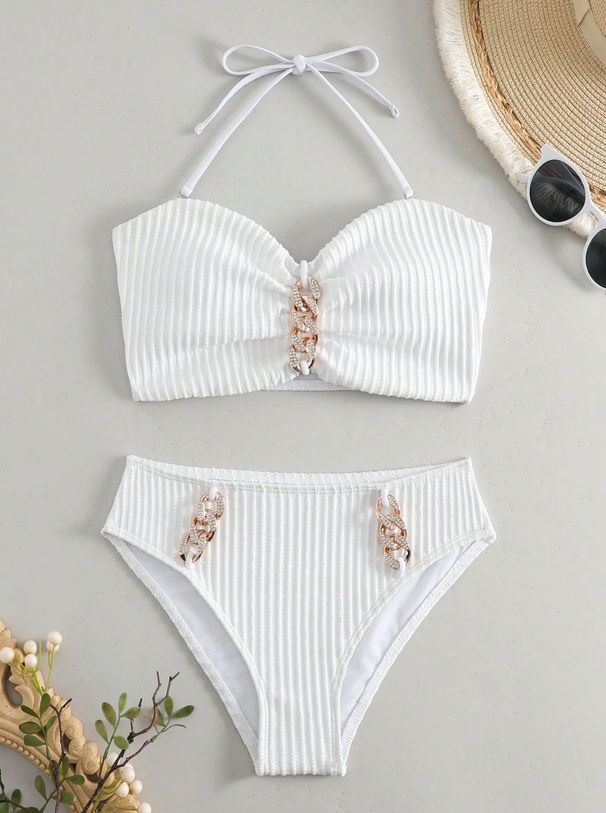 2024 New Fashion Sexy Design Sense Hanging Neck Metal Accessories Simple Elegant Temperament Bikini Swimsuit Suit_ecoleips.com