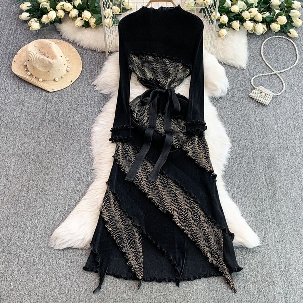 Women's Clothing Retro Long Sleeved Dress Dress Female Summer High End Light Pleated Waist Earrings Long Skirt_ecoleips.com