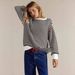 Women's Striped Knit Sweater – Loose Fit Long Sleeve Round Neck Pullover For Autumn & Winter (White/Apricot/Navy/Yellow)_ecoleips.com